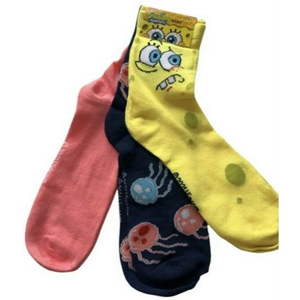 Nickelodeon Sponge Bob 3 Pair Mens Ladies Socks Patrick Jelly Fish Shoe Sz 6-12